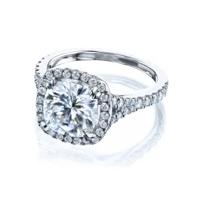 3-1/3ct.tw Bold Cushion Halo Ring- Moissanite & Lab Diamonds