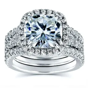 4ct.tw Halo Stacked Bridal Set - Platinum