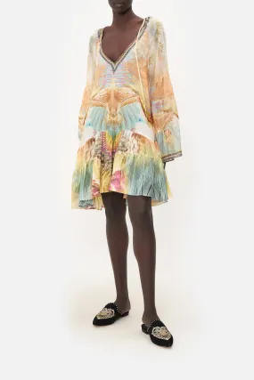 A-LINE GATHERED PANEL DRESS TAKE FLIGHT