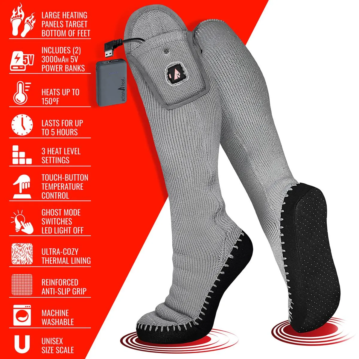 ActionHeat 5V Battery Heated Slipper Sock