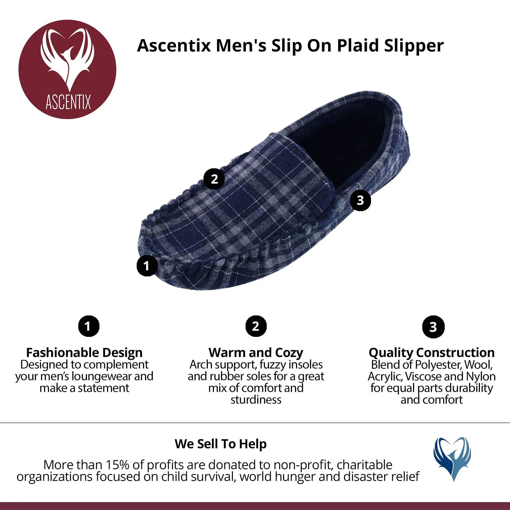 Ascentix Men's Slip On Plaid Slipper