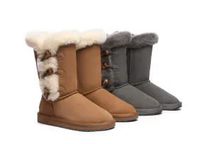 AUSTRALIAN SHEPHERD® UGG Boots Women Sheepskin Wool Horn Toggle Closure Tall Tamari