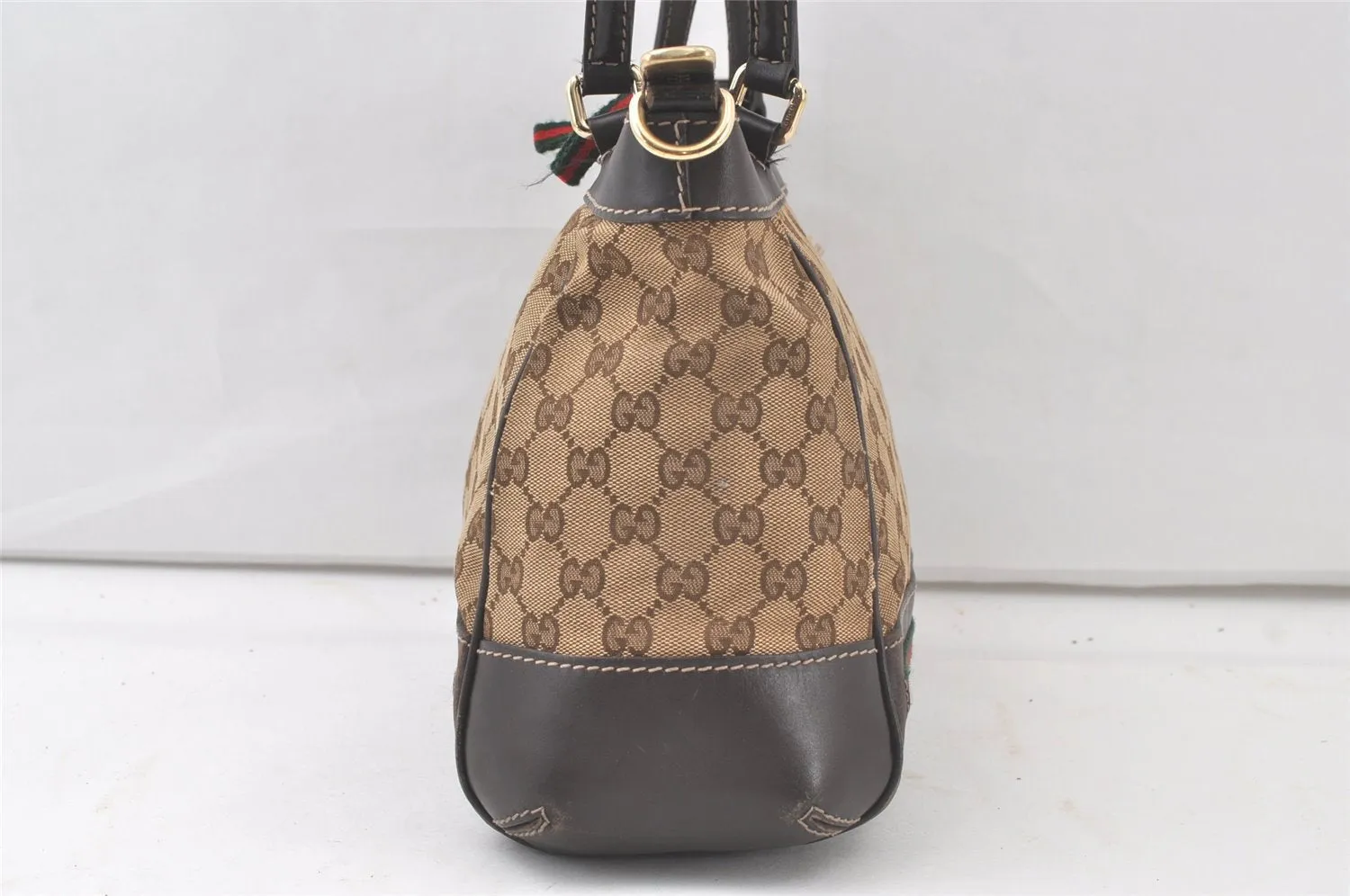 Auth GUCCI Web Sherry Line Mayfair 2Way Tote Bag GG Canvas Leather Brown 6684K