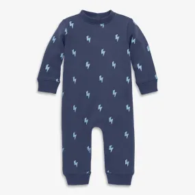 Baby cozy fleece sweatshirt romper in mini bolts