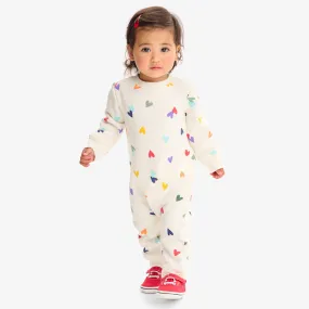 Baby cozy fleece sweatshirt romper in rainbow confetti hearts