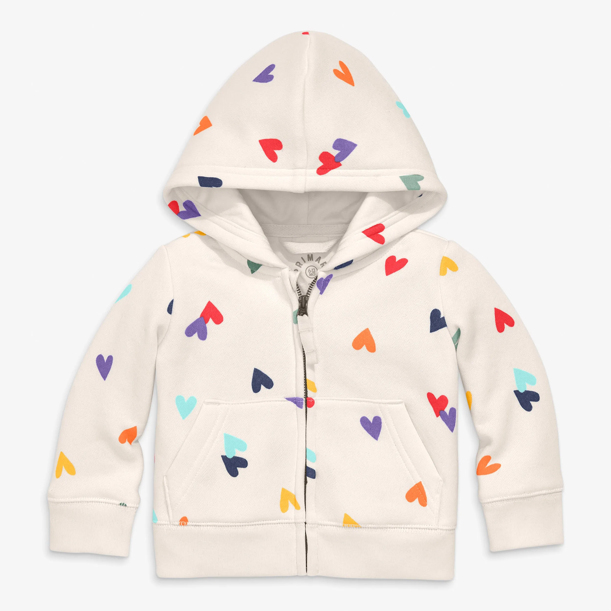 Baby cozy fleece zip hoodie in rainbow confetti hearts