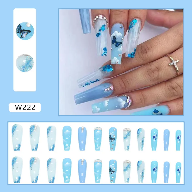 BerriesJam - 2024 Sky Blue Butterfly Shiny Diamonds Wear Nails