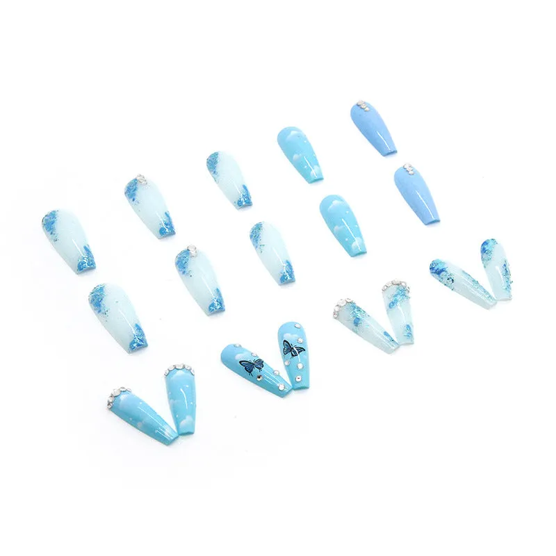 BerriesJam - 2024 Sky Blue Butterfly Shiny Diamonds Wear Nails