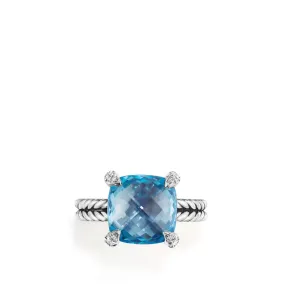 Châtelaine® Ring with Blue Topaz and Diamonds, 11mm, Size 8