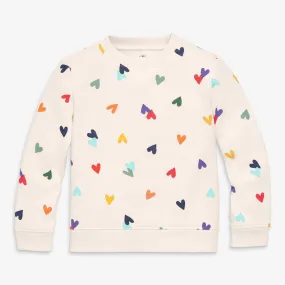 Cozy fleece sweatshirt in rainbow confetti hearts