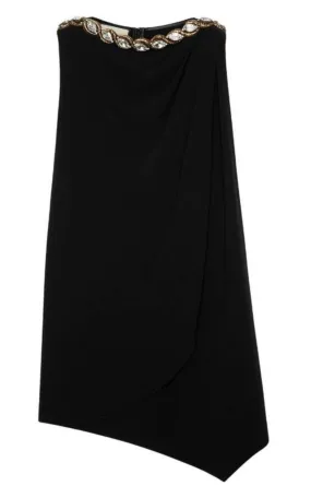 Crystal Embellished Draped Jersey Shift Dress