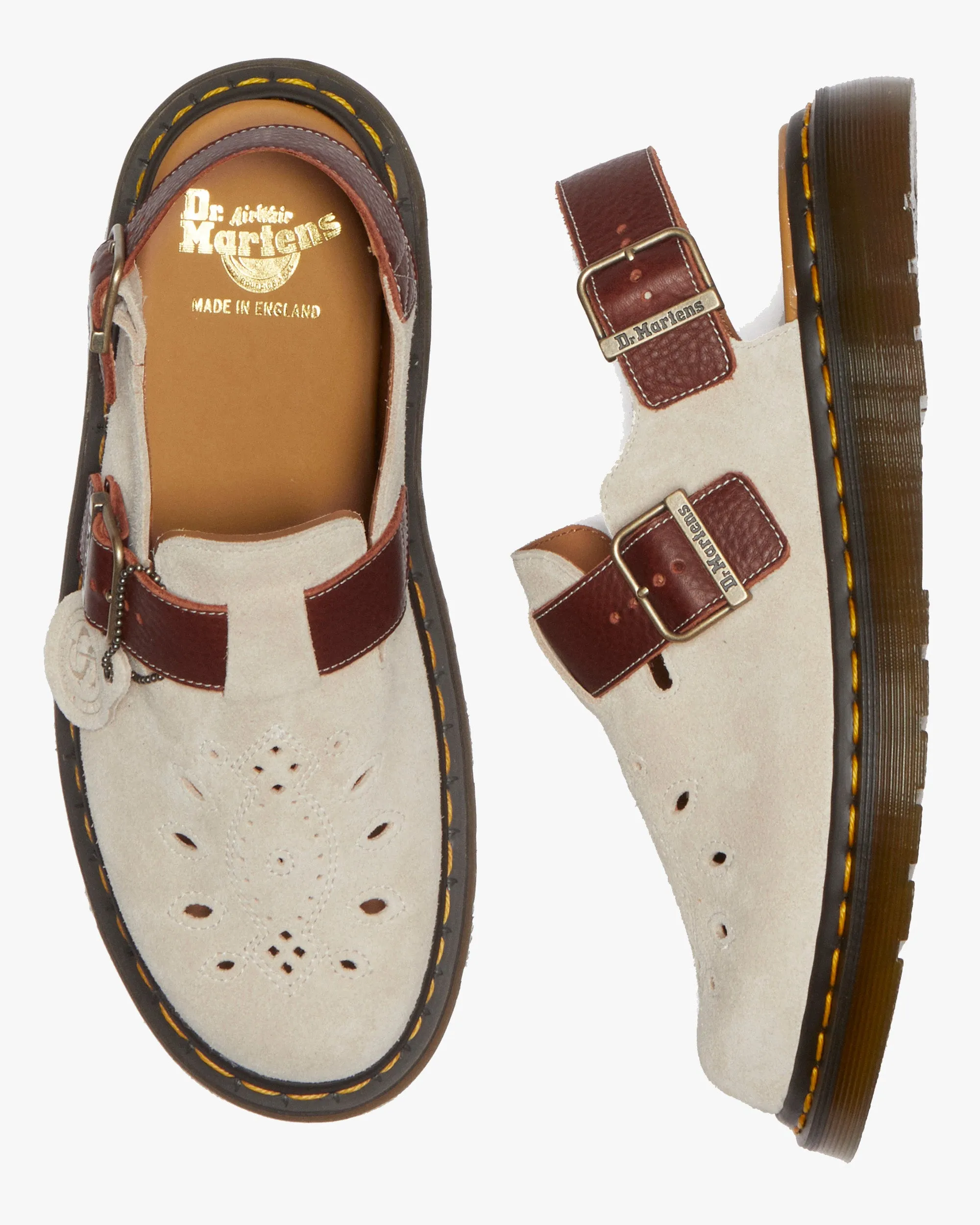 Dr Martens Made In England Jorge Buckle Mule - Light Fawn Desert Oasis Suede / Mid Tan Natural Tumble