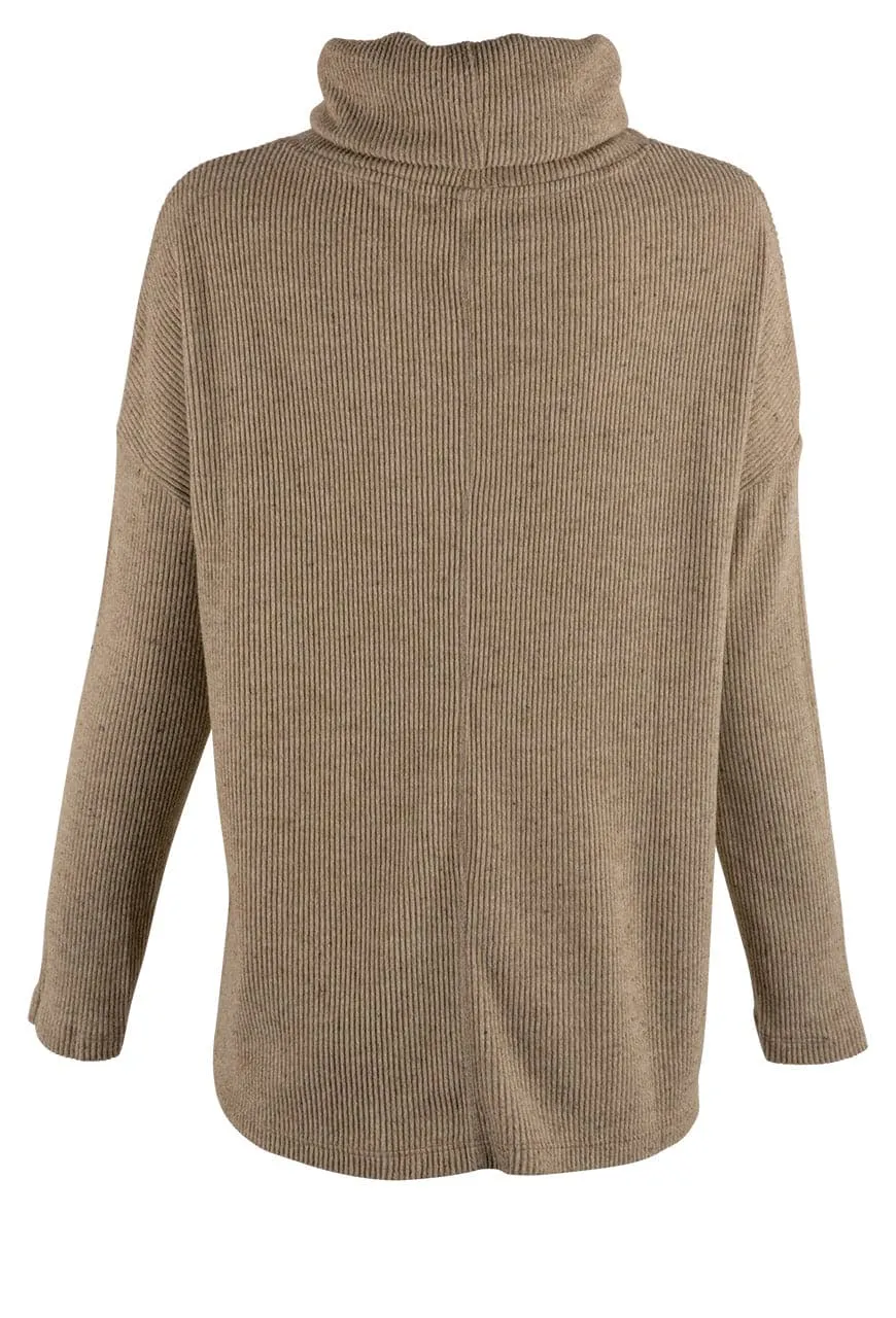 Dylan Sandstone Fuzzy Flecked Cowl Neck Top