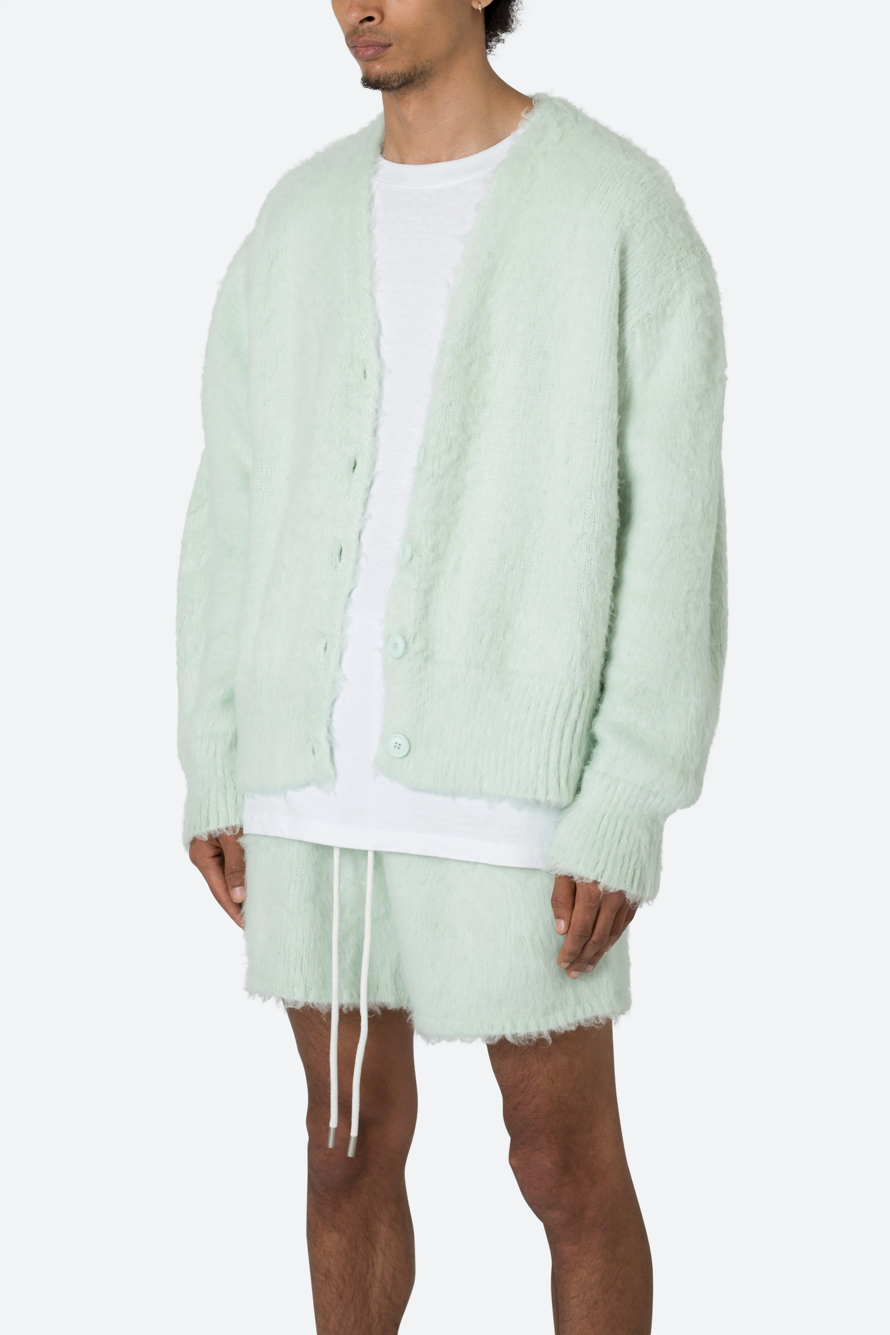 Fuzzy Cardigan Sweater - Mint