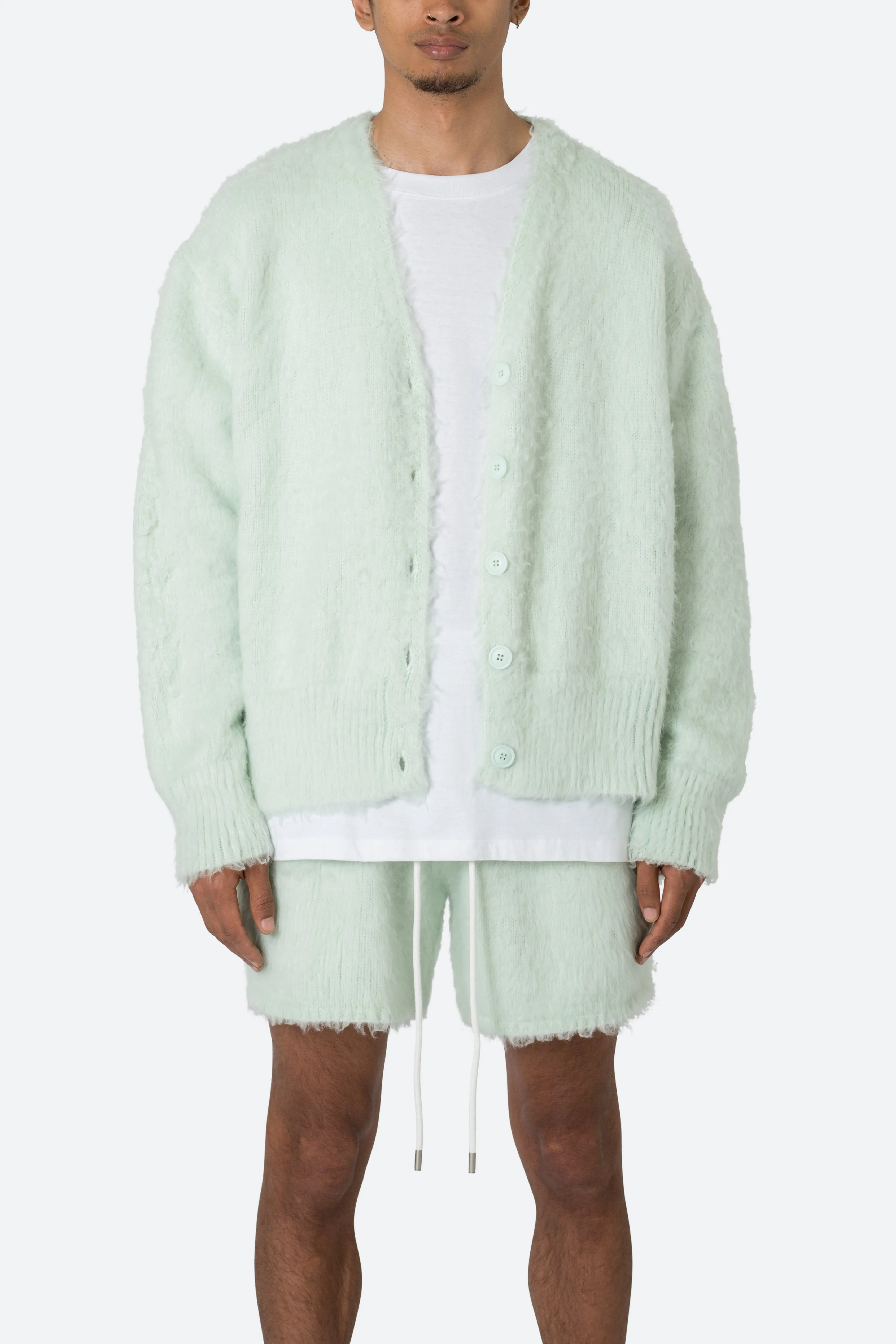 Fuzzy Cardigan Sweater - Mint