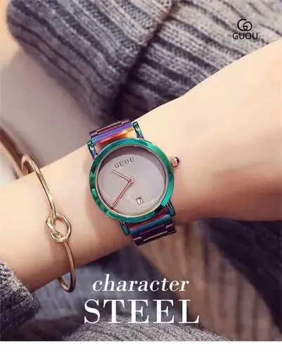 GUOU Luxury Women's Watches Stainless Steel Colorful straps Purple Women Watches Fashion Ladies watch reloj mujer zegarek damski