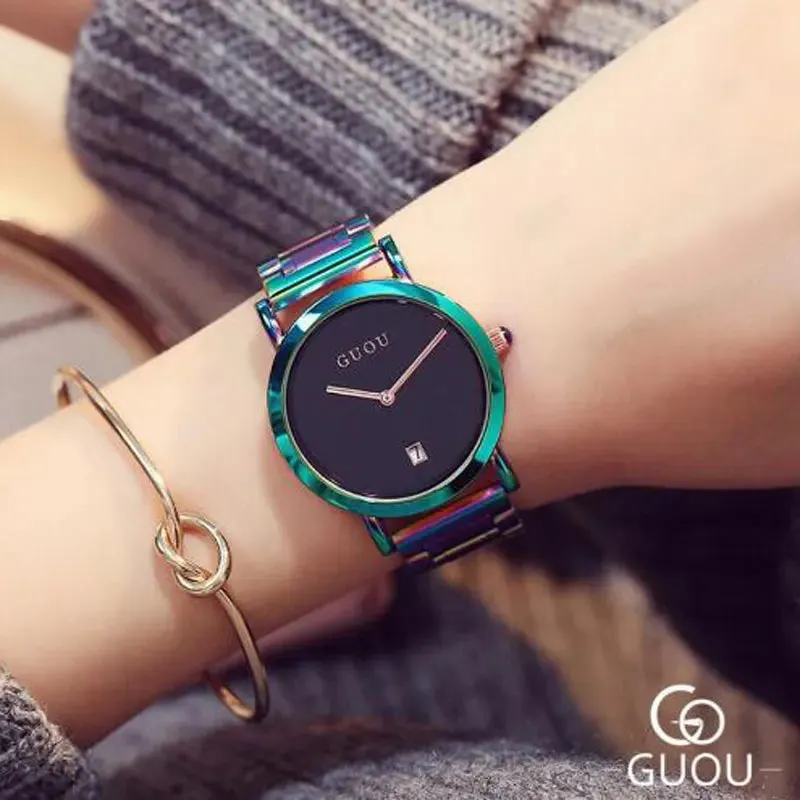 GUOU Luxury Women's Watches Stainless Steel Colorful straps Purple Women Watches Fashion Ladies watch reloj mujer zegarek damski