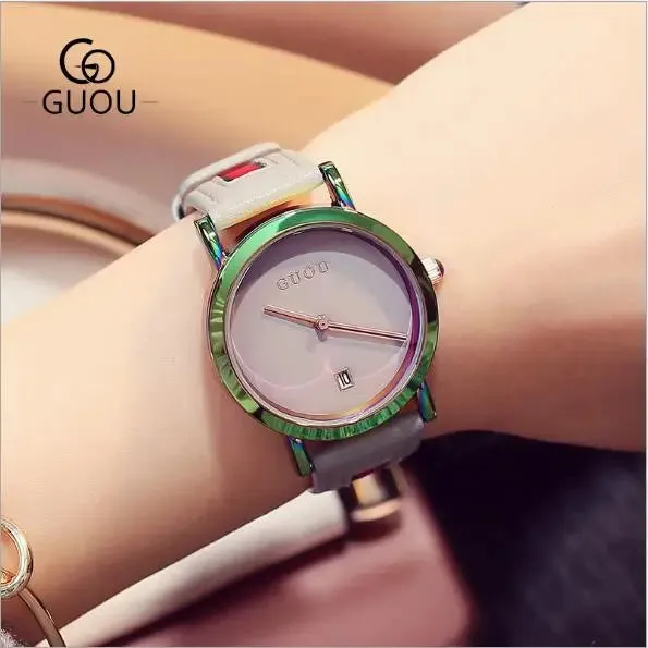 GUOU Luxury Women's Watches Stainless Steel Colorful straps Purple Women Watches Fashion Ladies watch reloj mujer zegarek damski