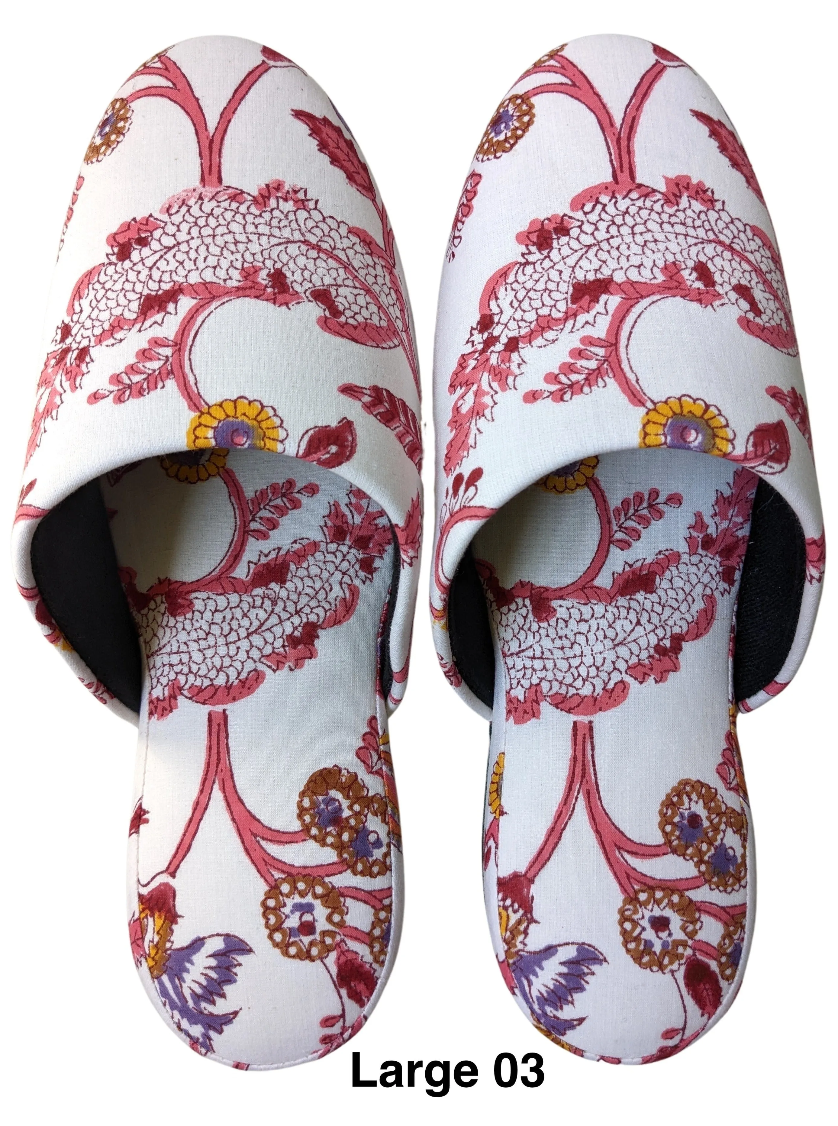 Large Block Printing Flowers Mix Slippers [Black wool felt soles] LF2205 [Size Large] HanaSHI