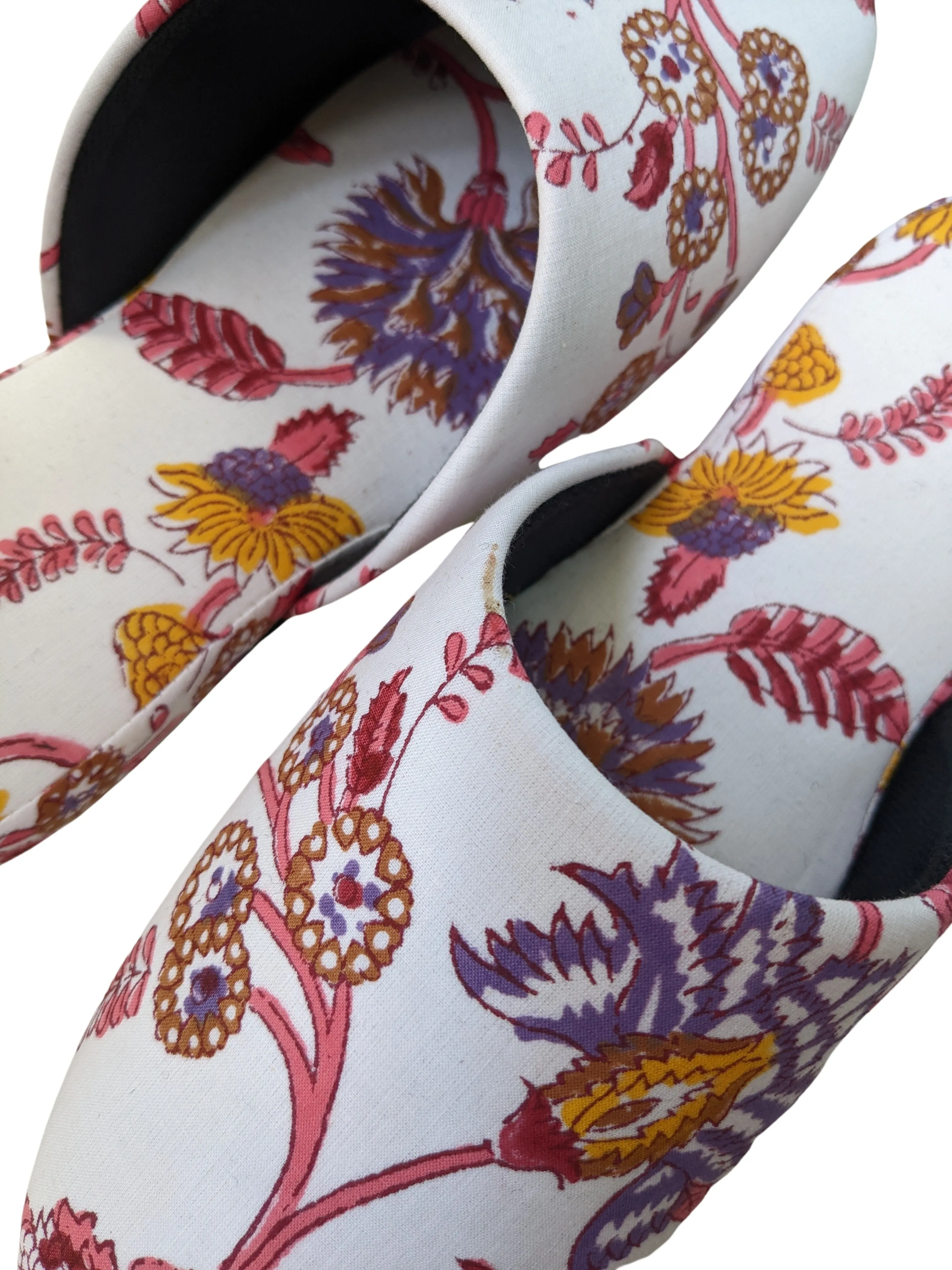 Large Block Printing Flowers Mix Slippers [Black wool felt soles] LF2205 [Size Large] HanaSHI