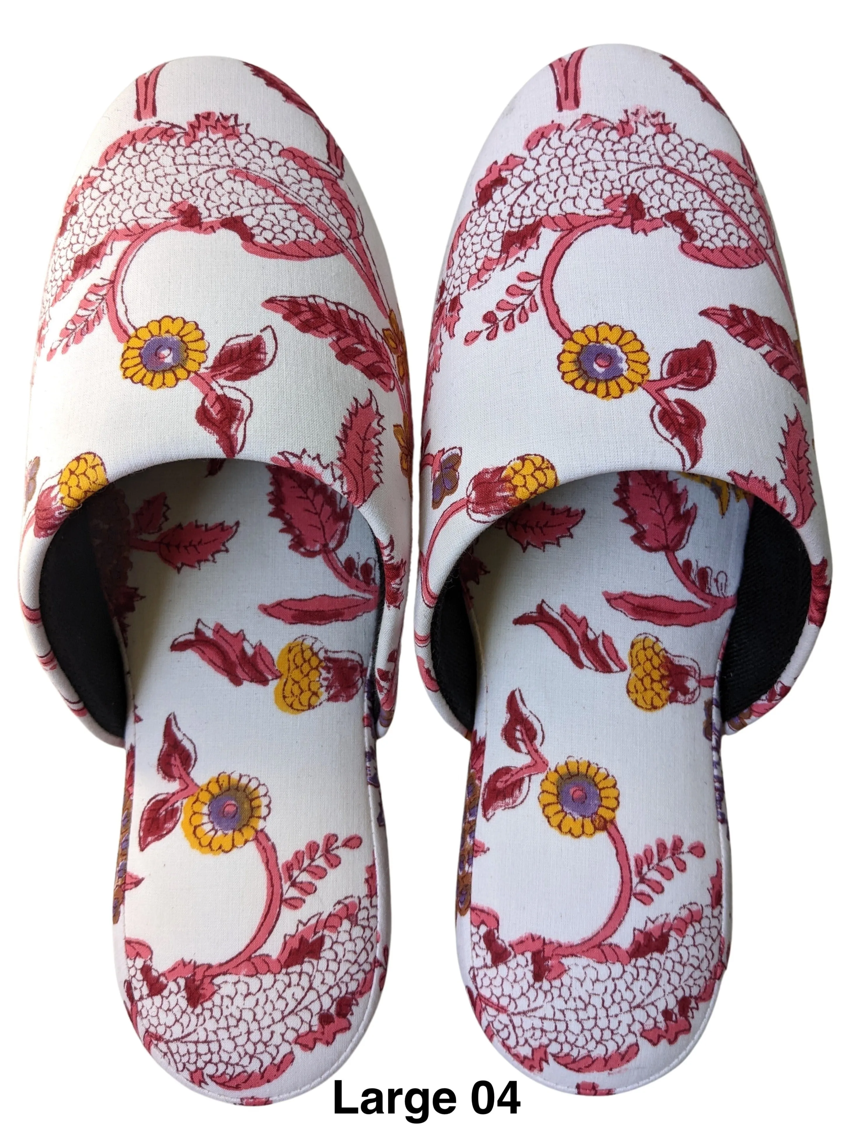 Large Block Printing Flowers Mix Slippers [Black wool felt soles] LF2205 [Size Large] HanaSHI