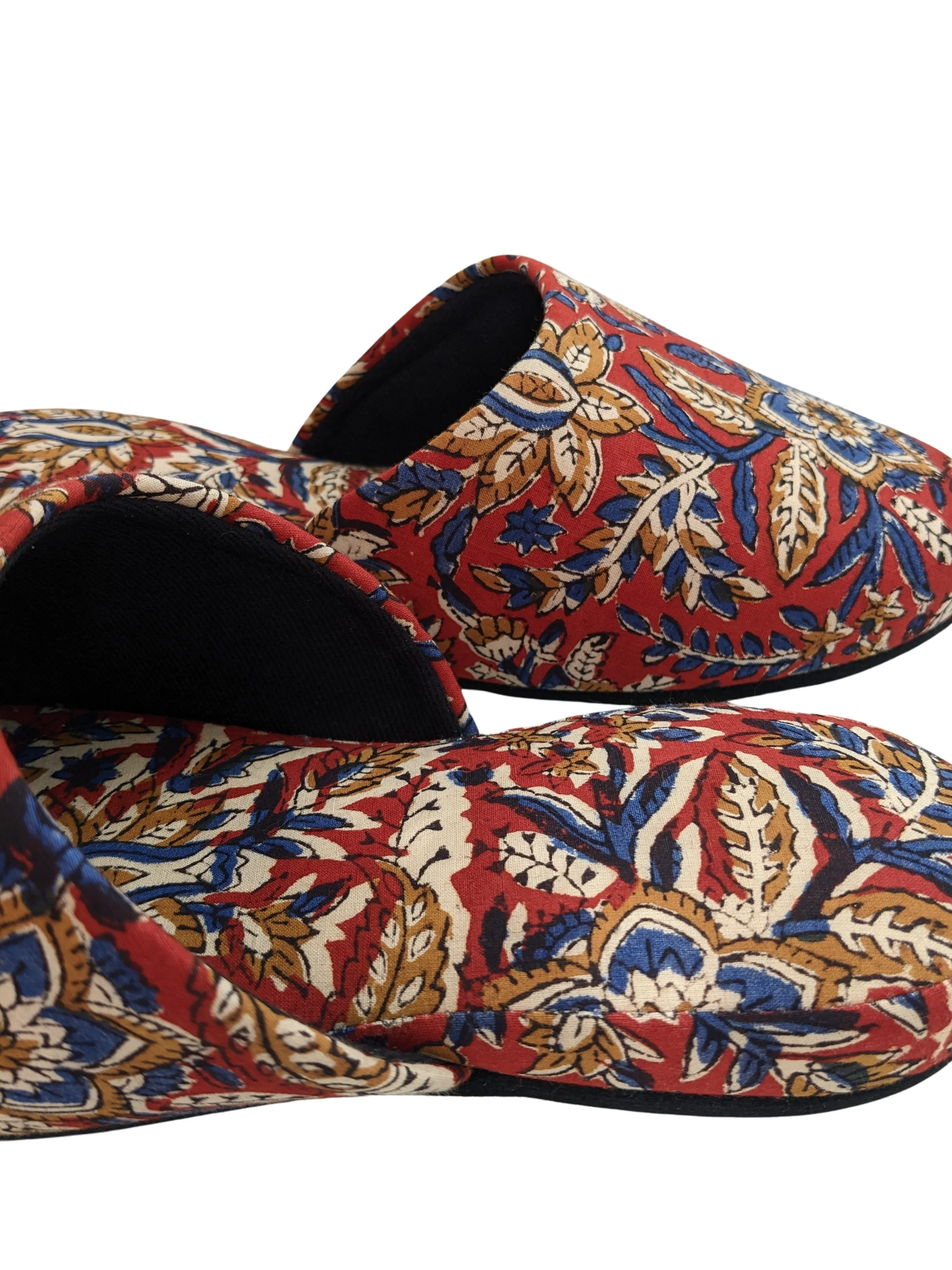 Large Block Printing Flowers Mix Slippers [Black wool felt soles] LF2207 [Size Large]