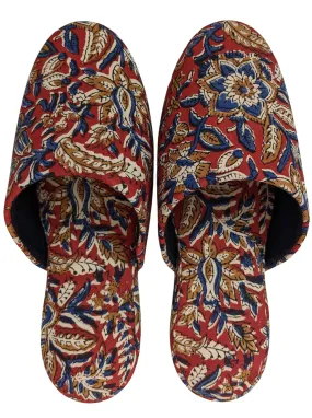 Large Block Printing Flowers Mix Slippers [Black wool felt soles] LF2207 [Size Large]