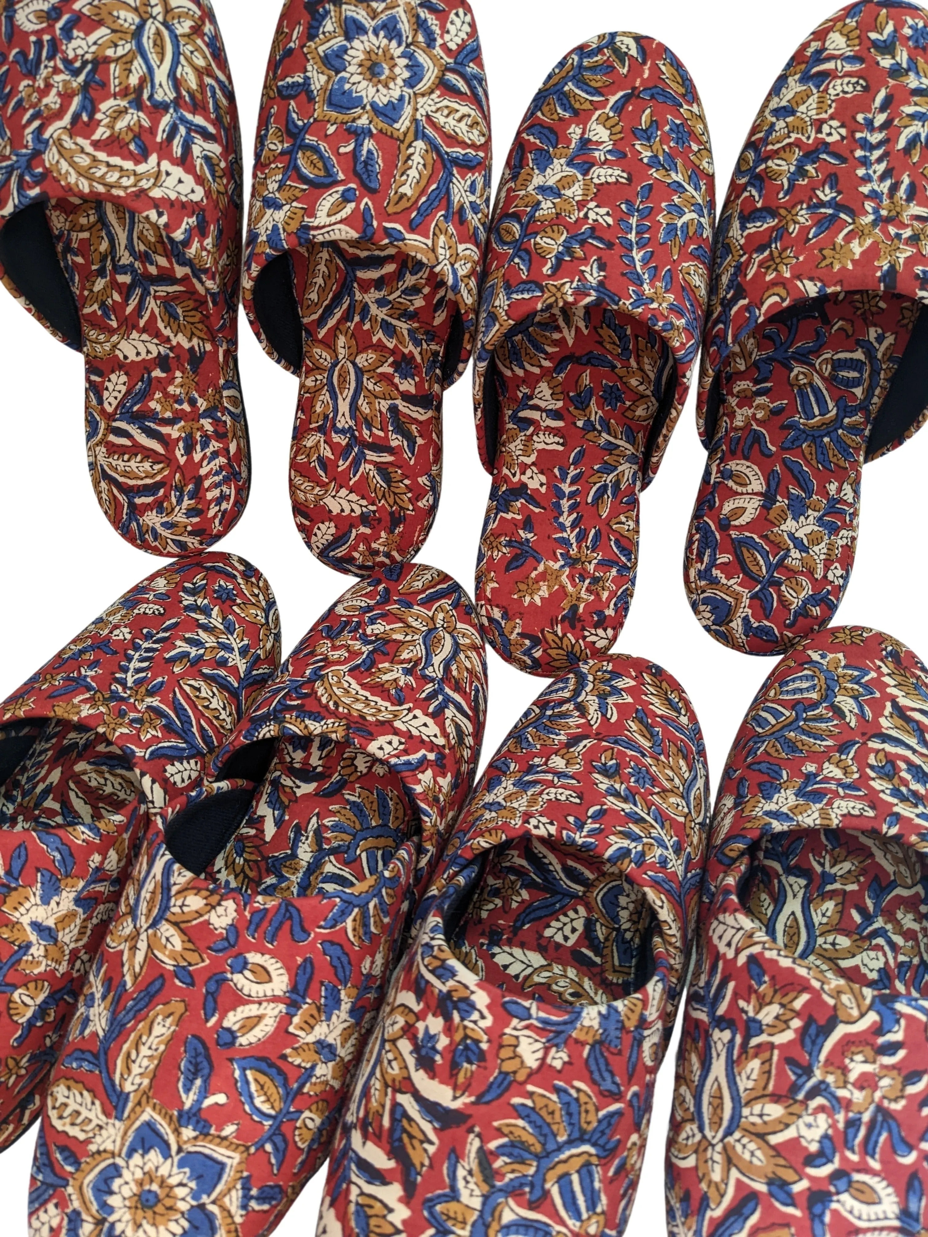 Large Block Printing Flowers Mix Slippers [Black wool felt soles] LF2207 [Size Large]