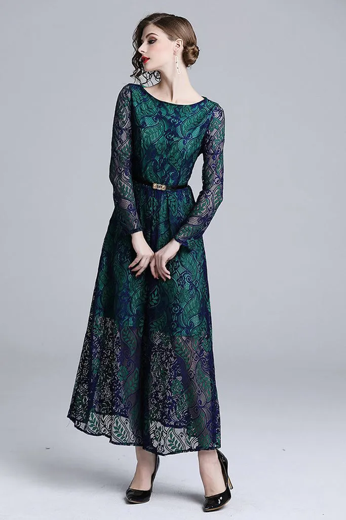 Long Sleeve Lace Maxi Dress - M in Clearance