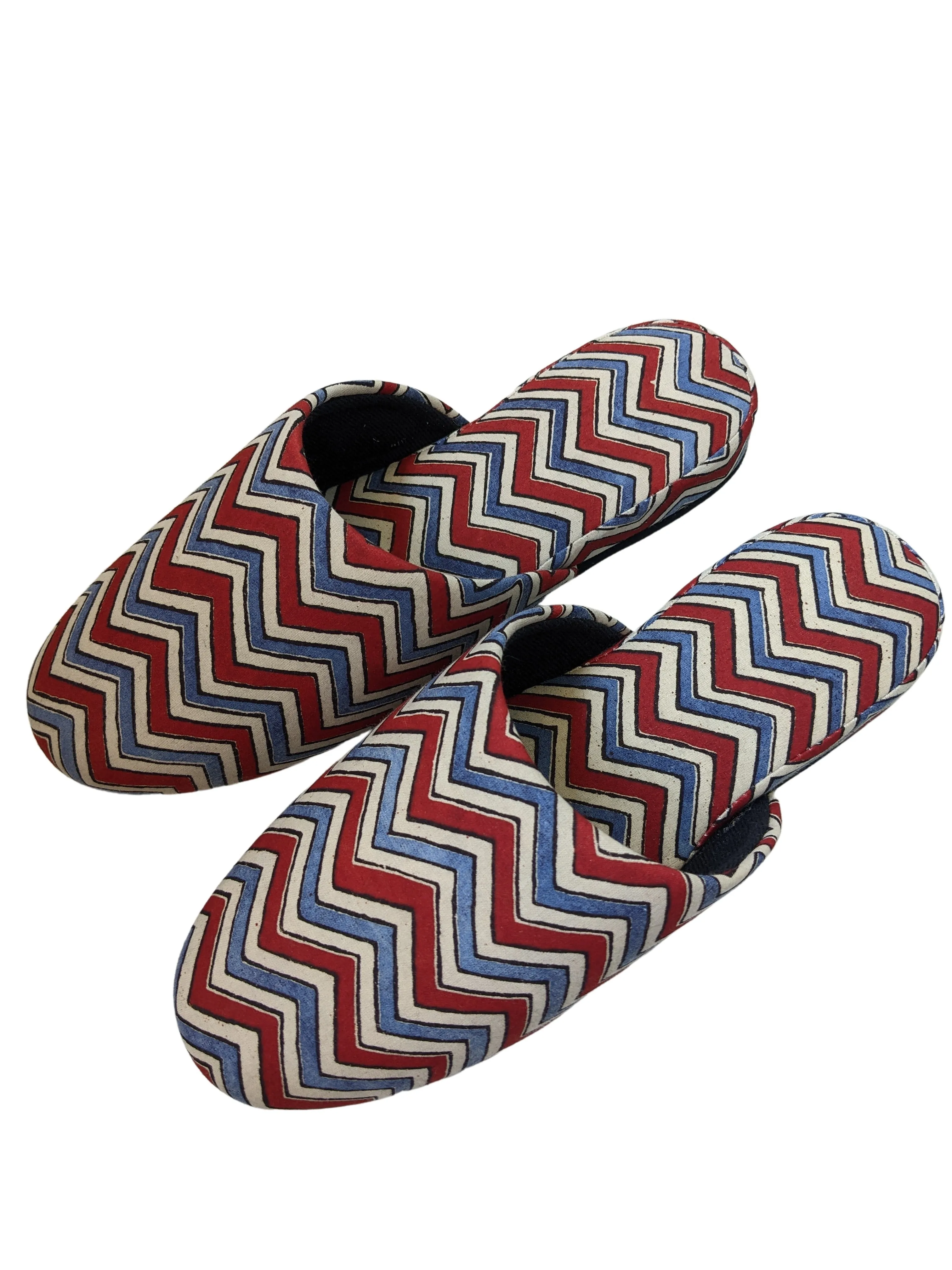 Medium Block Printing Flowers Mix Slippers [Black wool felt soles] MF2208 [Size Medium] zigzag