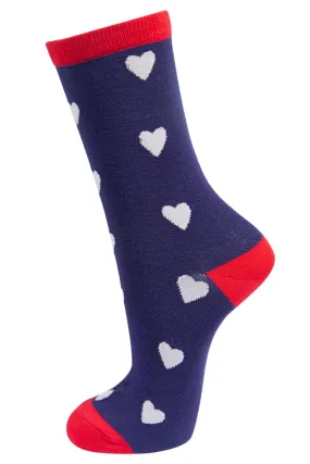 Navy & Red Heart Socks