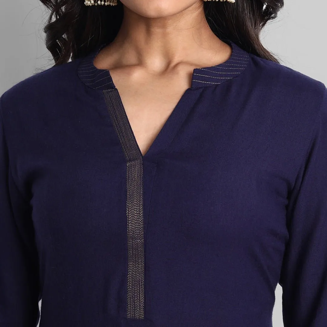 Navy Blue Rayon Swapna Kurta