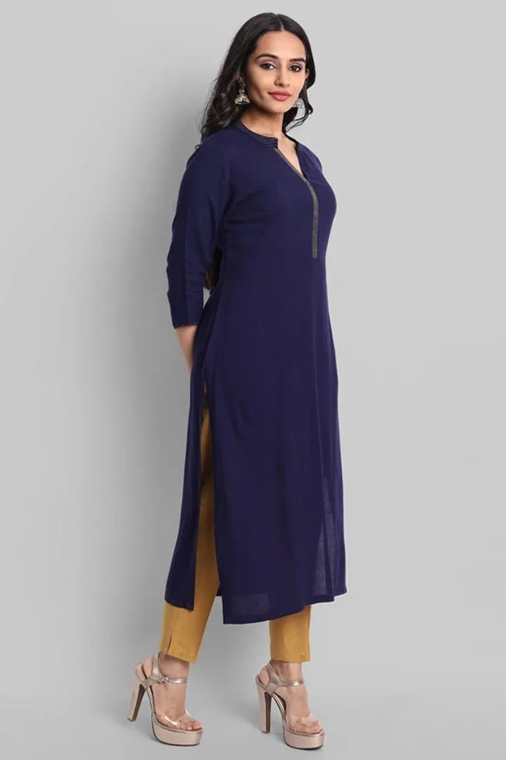 Navy Blue Rayon Swapna Kurta