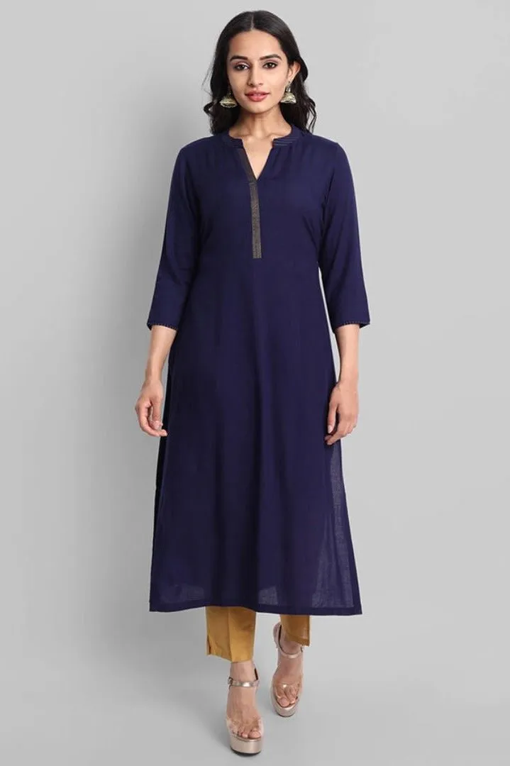 Navy Blue Rayon Swapna Kurta