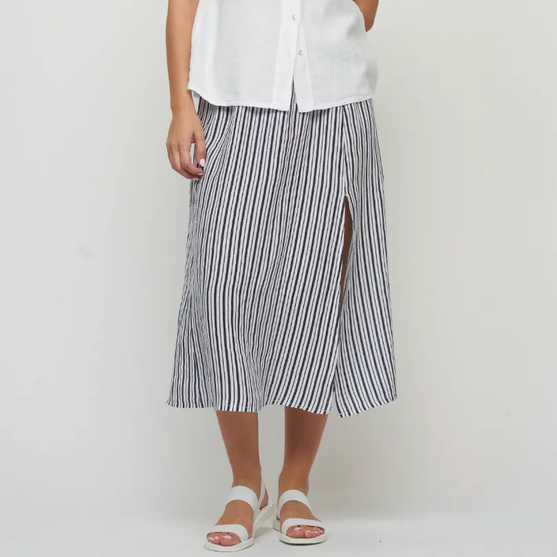 Navy Stripe Linen Skirt