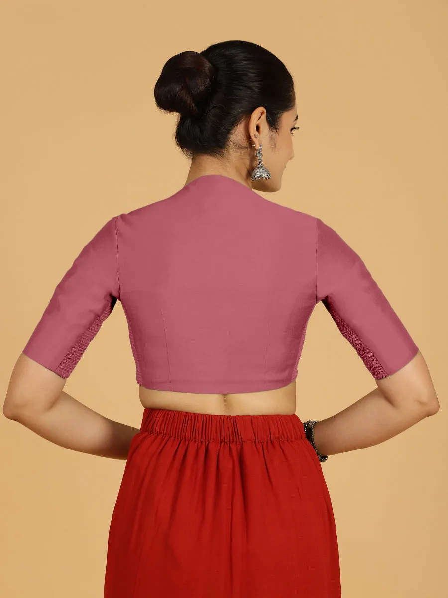 Pallavi x Rozaana | Elbow Sleeves Saree Blouse in Rose Pink