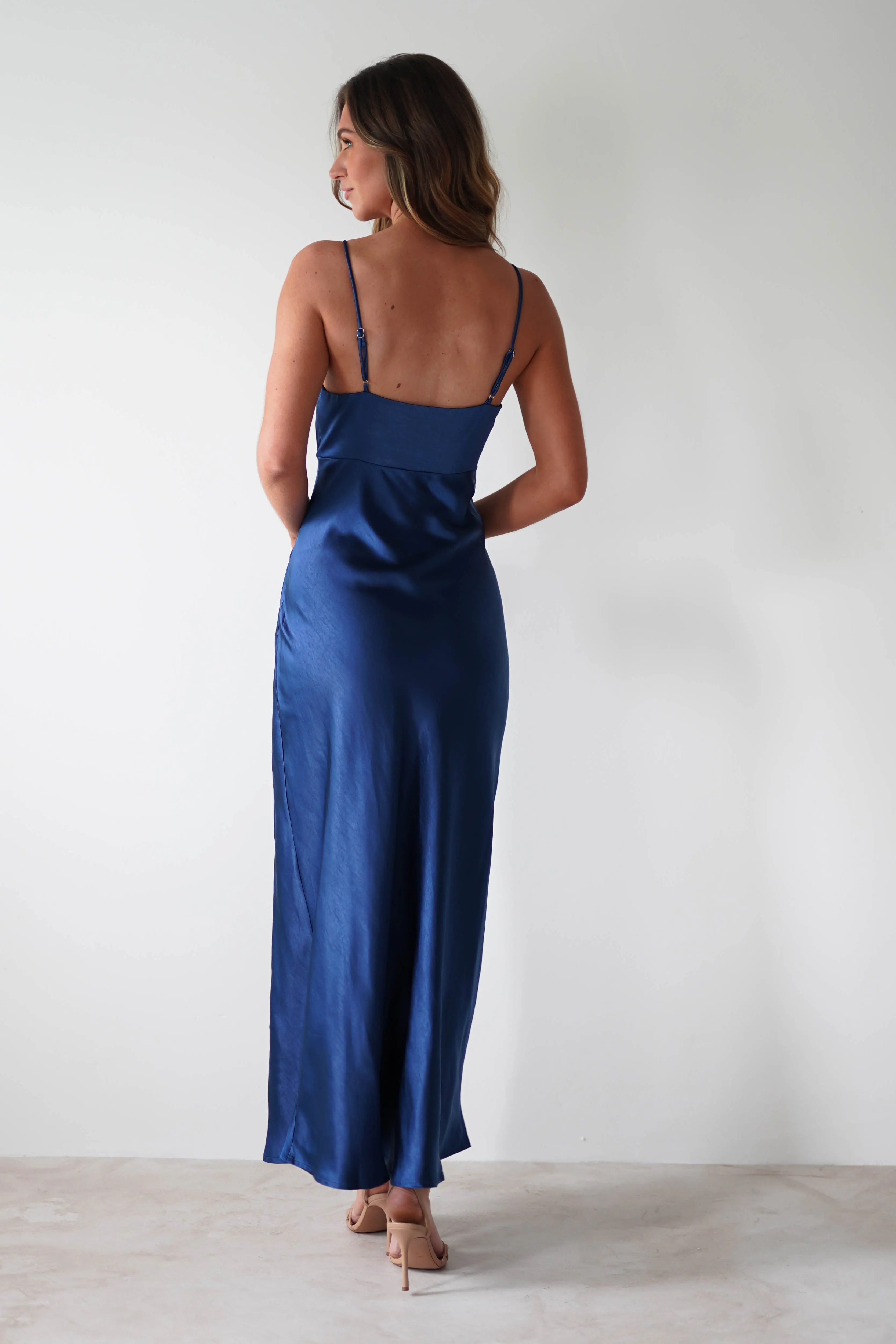 Pareesa Soft Satin Maxi Dress | Navy