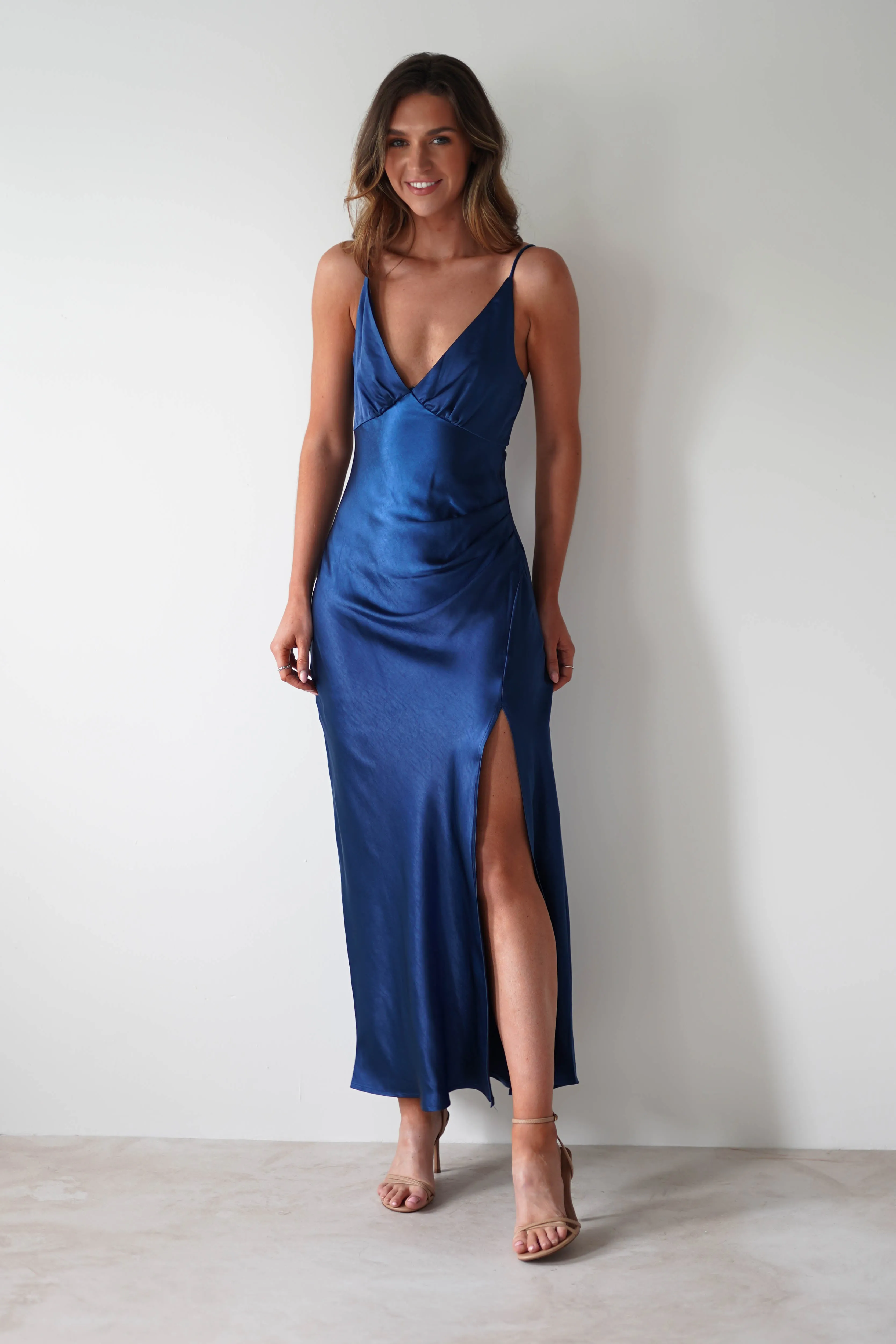 Pareesa Soft Satin Maxi Dress | Navy