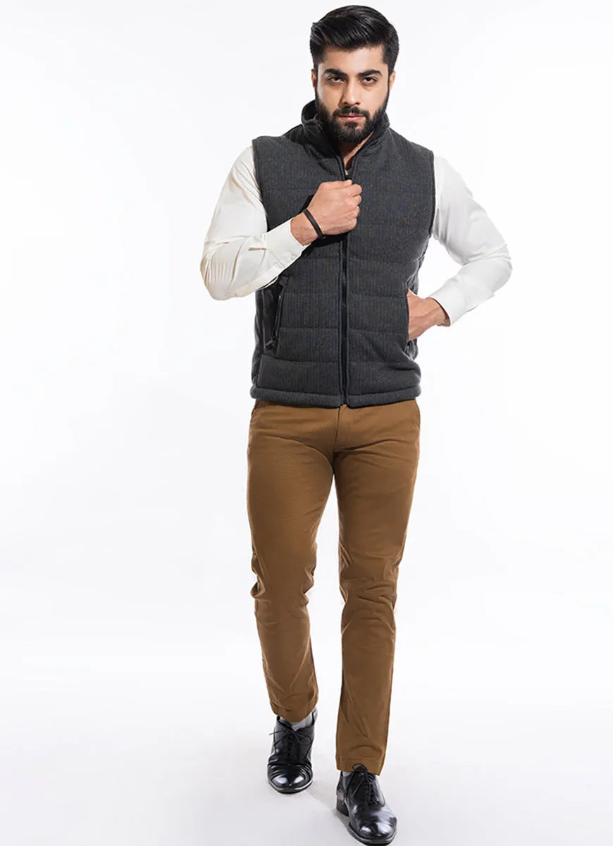 Puffer Jacket - Knitted Grey Self Stripes