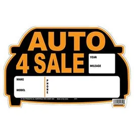 "Auto for Sale" Sign, Orange & Black, Polystyrene, 9 x 14-In.