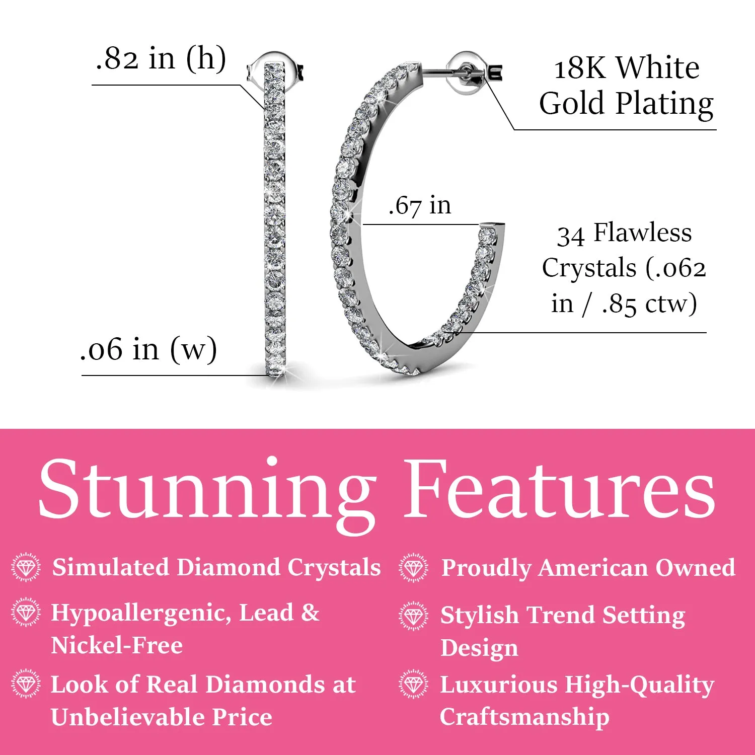 Rosalyn 18k White Gold Plated Hoop Crystal Earrings for Women