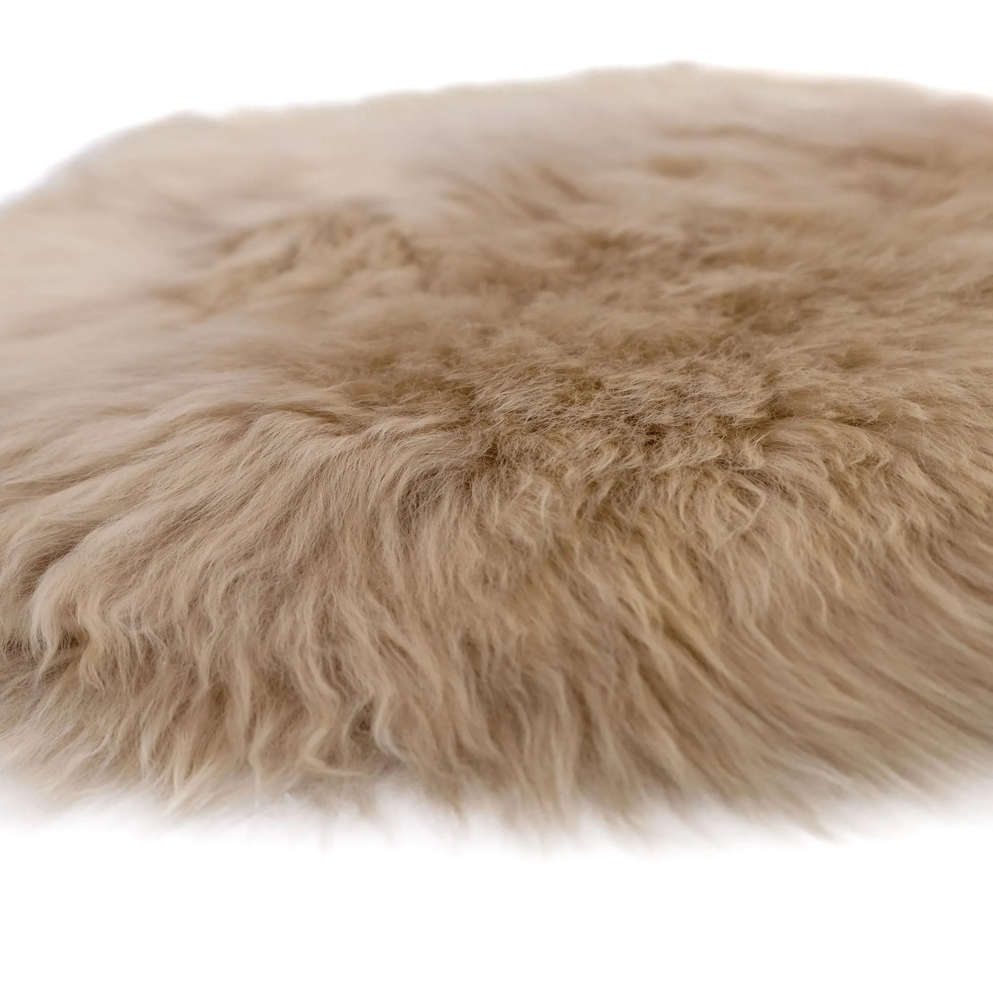 Round Chair Mat Long Wool - Linen - 37cm Diameter - Australian Merino Sheepskin