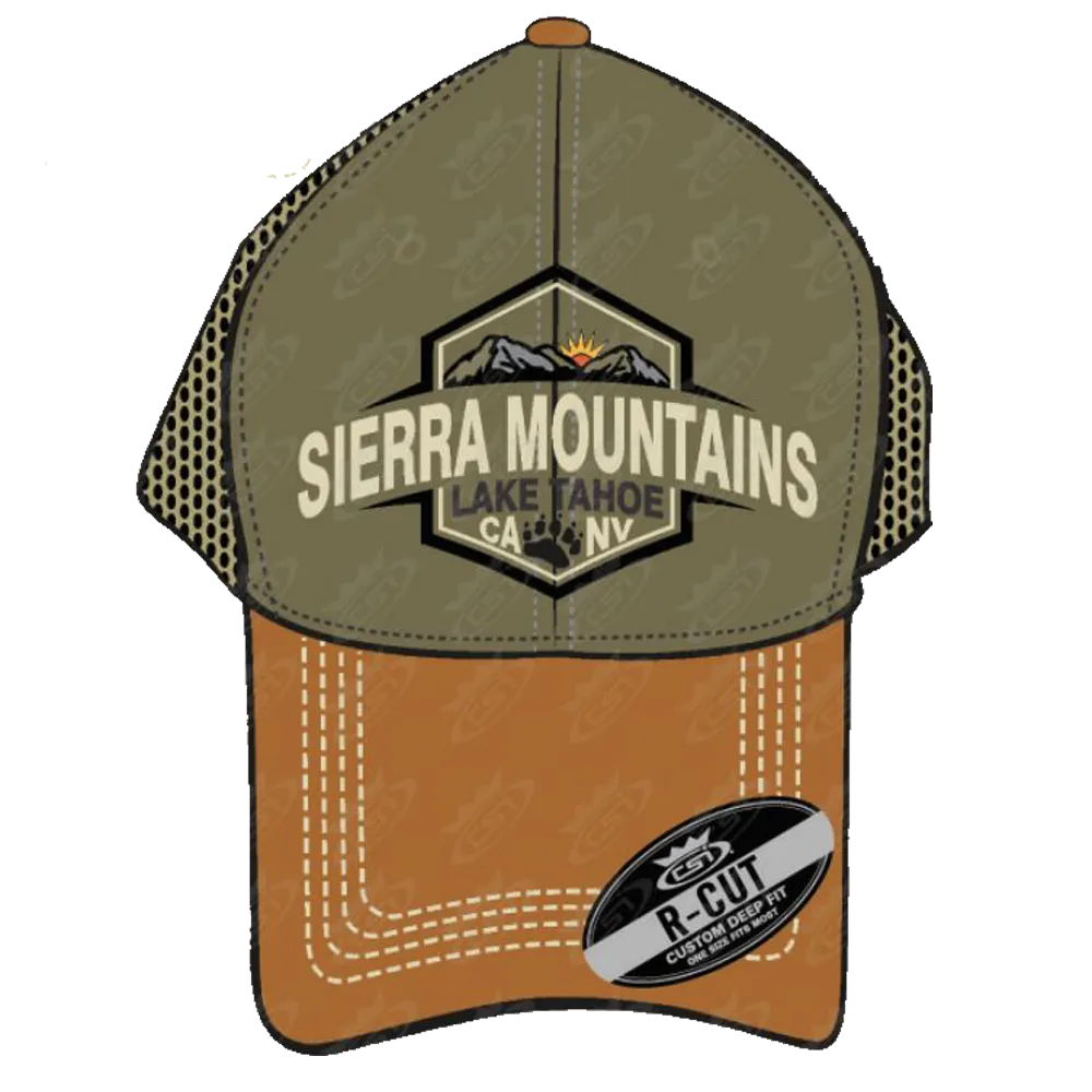 Souvenir Ball Cap Mountaineer Mesh, Lake Tahoe, Navy, Olive, Brown