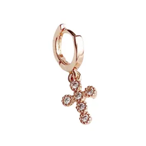 Tiny Cross Charm Rose Gold Huggie Earring